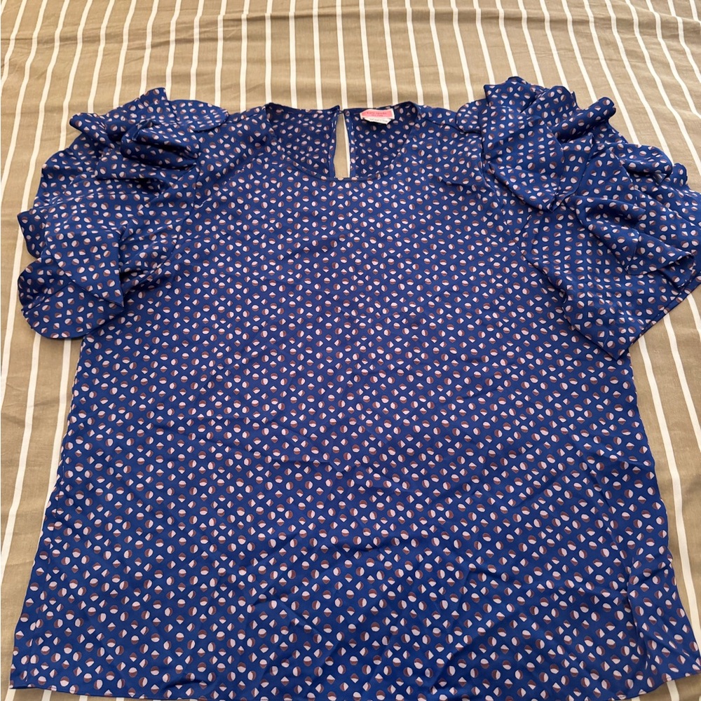 kate spade Navy Puff-Sleeve Dot Print Blouse